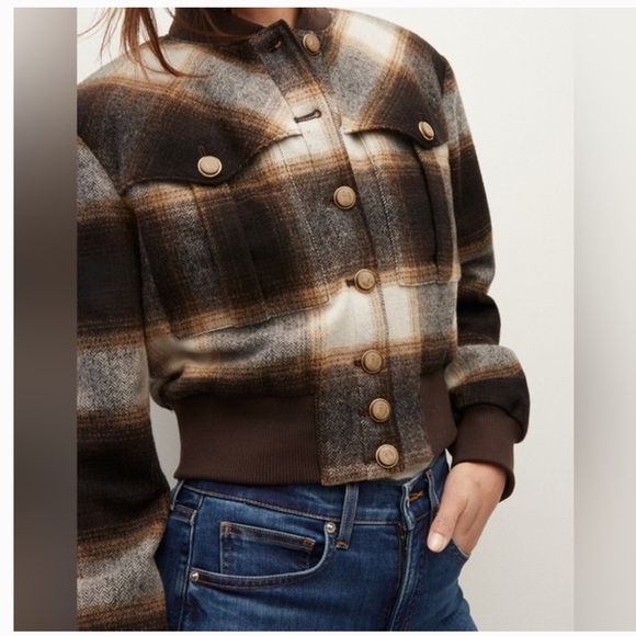 🤎Veronica Beard Stanley Bomber Jacket in Multi Color Plaid SZ 10 Elbow patches - Picture 8 of 16